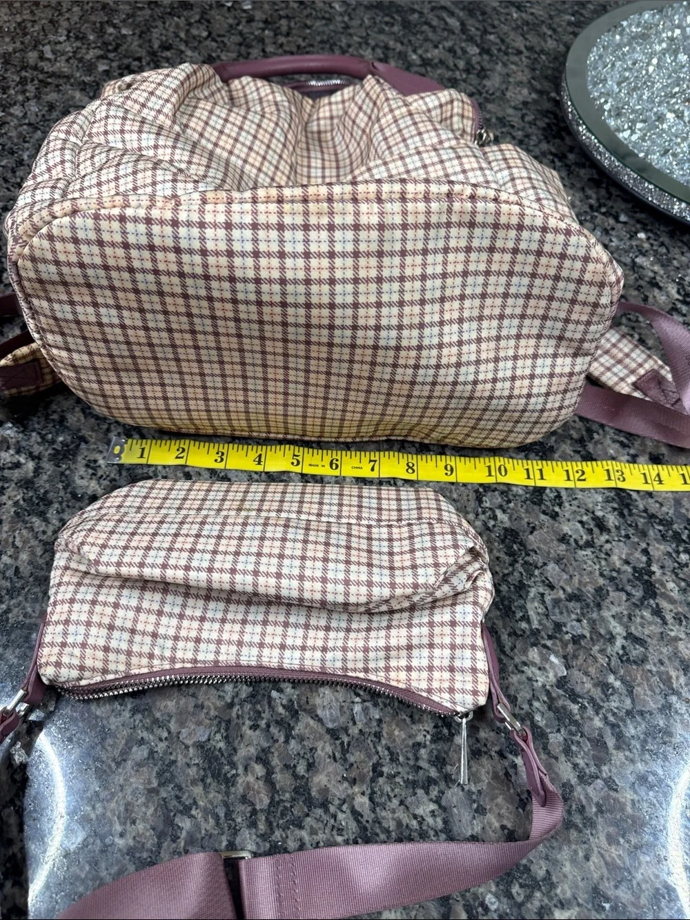 a new day Plaid Backpack and crossbody combo with purple Accents